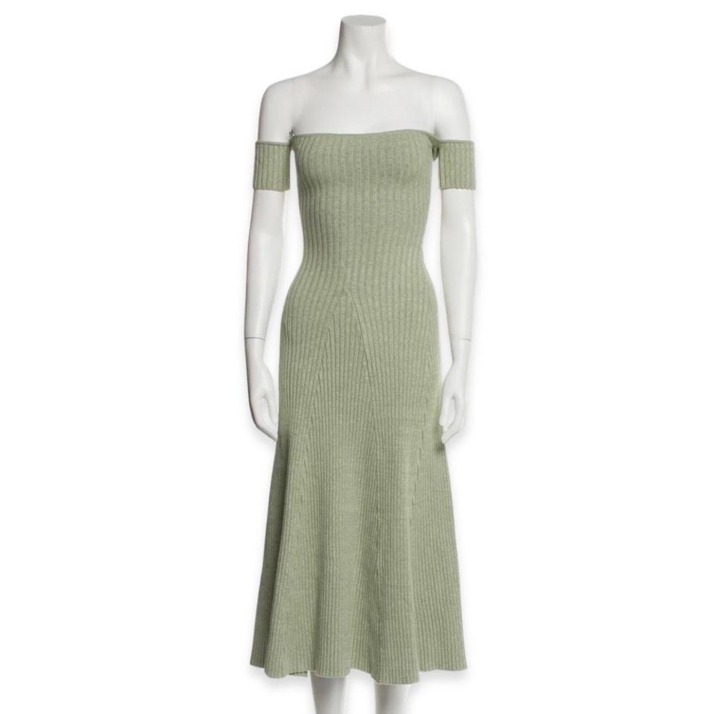 ANNA QUAN Valerie Off-the-Shoulder Rib Knit Midi Dress Sage Green size 12
